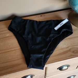 PINK Victoria's Secret Black High-Cut Ribbed Bikini Bottoms